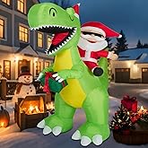 ININ 8FT Christmas Inflatables Santa Claus Riding Dinosaur Decorations Outdoor,Christmas Blow Up Santa Claus Yard Decorations Built-in LED Lights,Holiday Party Decor,for Yard/Lawn/Garden.