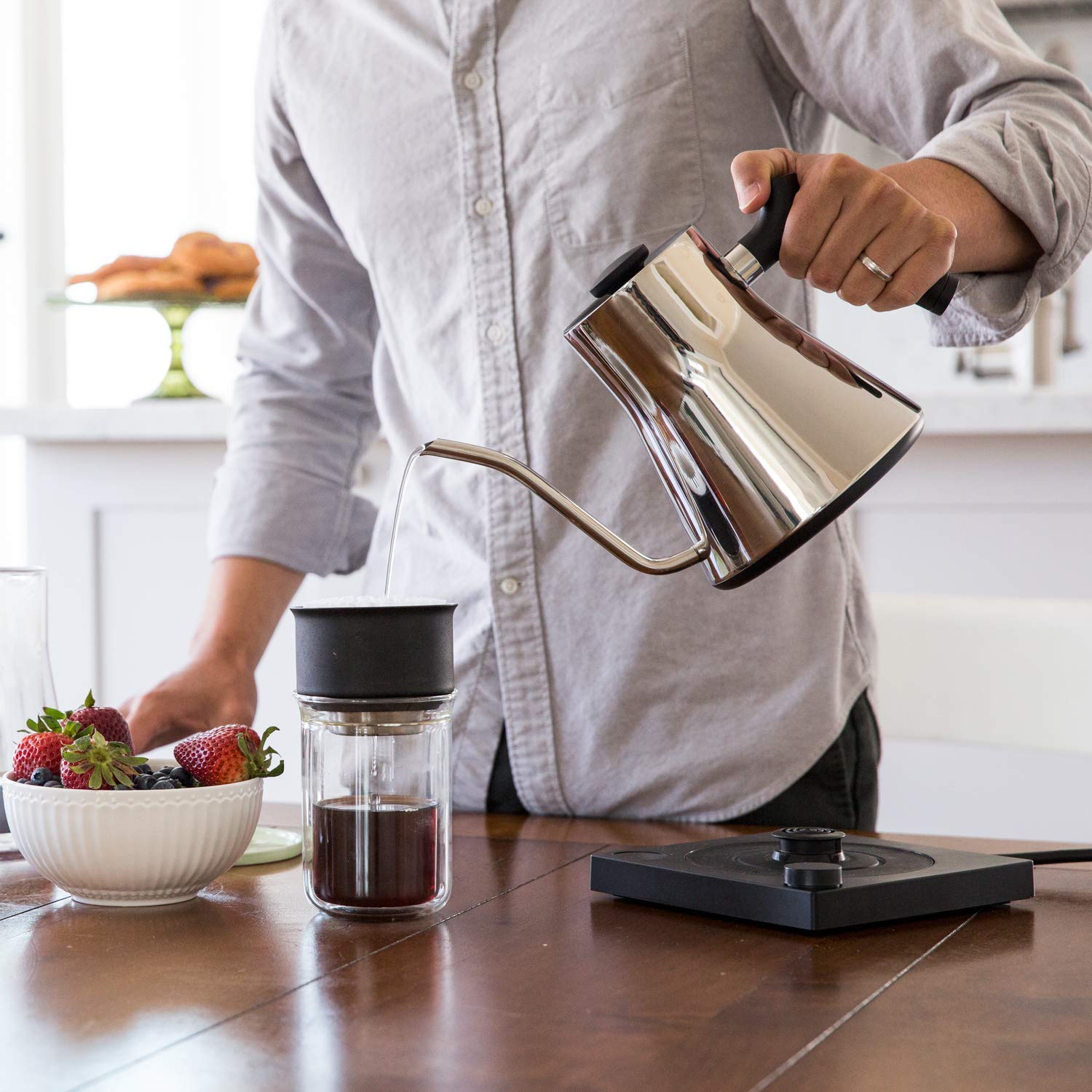 Fellow Stagg EKG Electric Gooseneck Kettle - Pour-Over Coffee and Tea Kettle - Stainless Steel Water Boiler - Quick Heating Electric Kettles for Boiling Water - Polished Steel