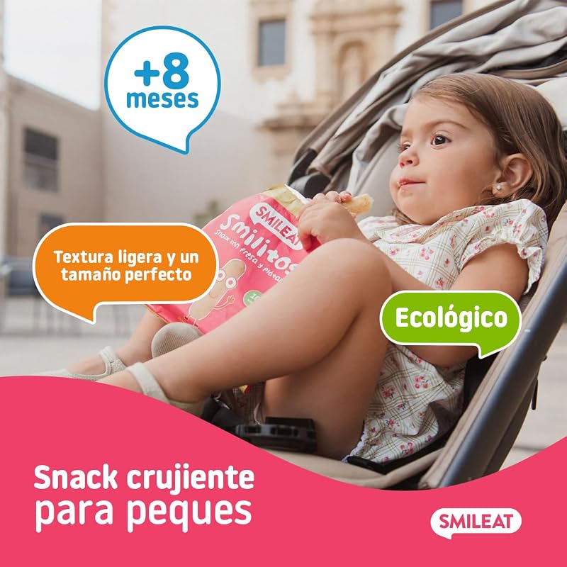 - Smilitos Snack - Sabor a Fresa y Plátano - Merienda Divertida para Peques Desde 8 Meses - 1 Bolsa de 25g