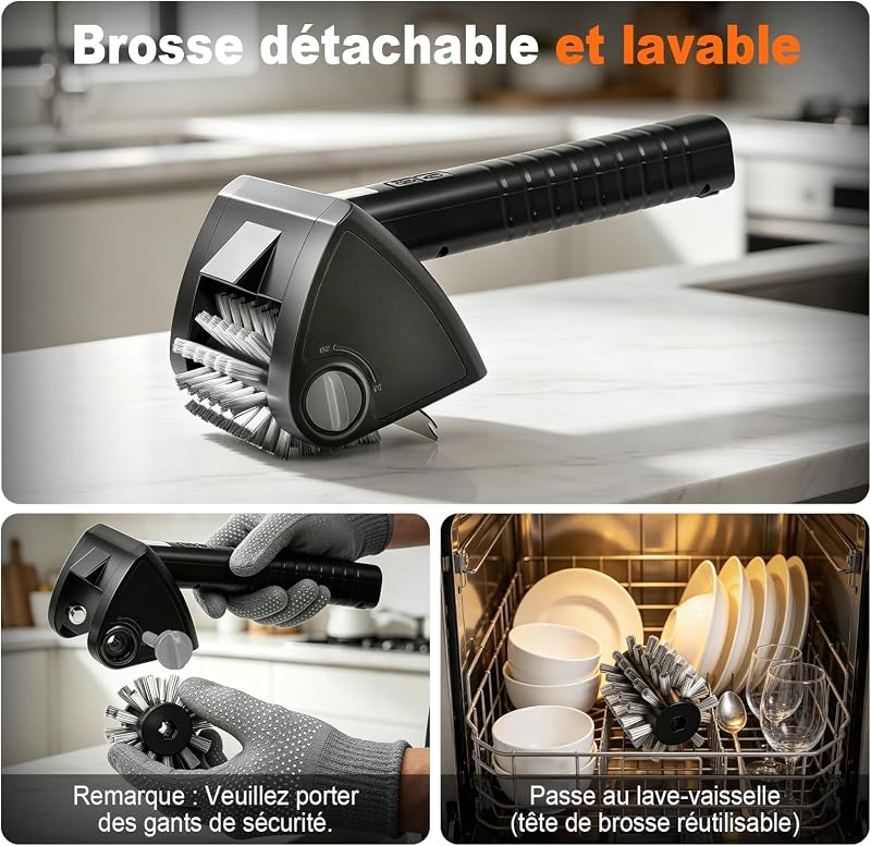 Brosse Électrique Barbecue sans Fil Nettoyeur Grille BBQ 2 Vitesses