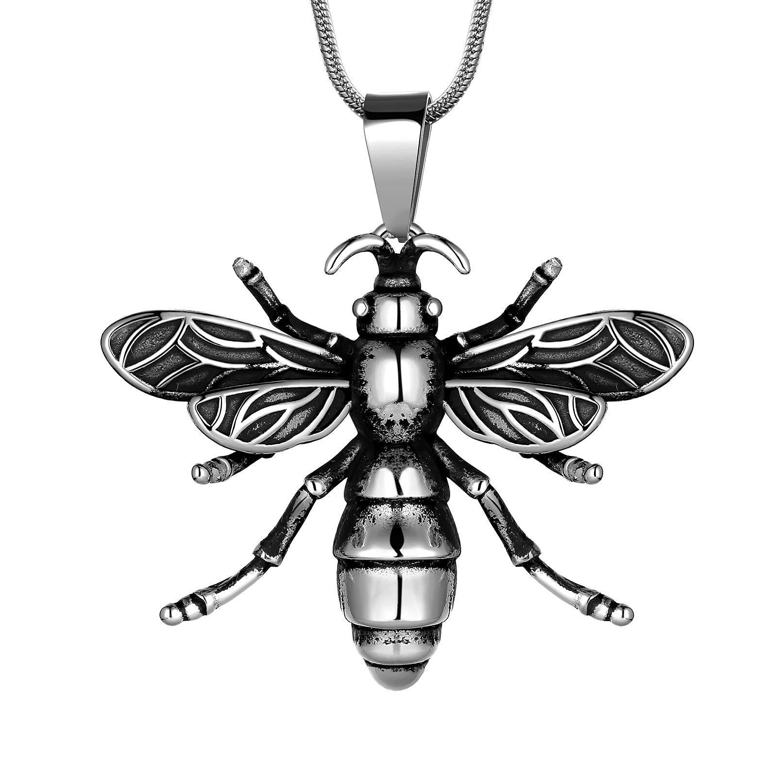 Bumblebee Pendant Necklace - Honey Bee Insect Pendant Queen Bee Hip Hop Punk Gothic Choker 316L Stainless Steel Necklace for Men Women Animal Charm Jewelry SP0117G