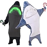 Glow in the Dark Shark Onesie Pajamas for Adults & Teens – Comfy Wearable Blanket Hoodie, Funny Christmas Gift, White Elephant, Trendy Snuggie Blanket for Boys & Girls
