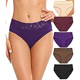 RHYFF Womens Underwear Cotton Bikini Panties Lace Soft Hipster Panty Ladies Stretch Full Briefs 5 Pack