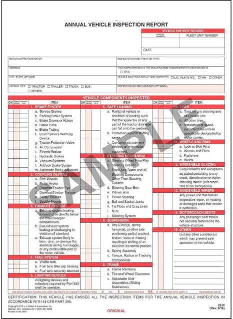 Amazon Annual Vehicle Inspection Report Form 25 pk Snap Out Amazon Annual Vehicle Inspection Report Form 25 pk Snap Out