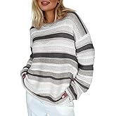 Sidefeel Womens Sweaters 2026 Lightweight Casual Off Shoulder Long Sleeve Crochet Striped Knit Pullover Tops Clothing