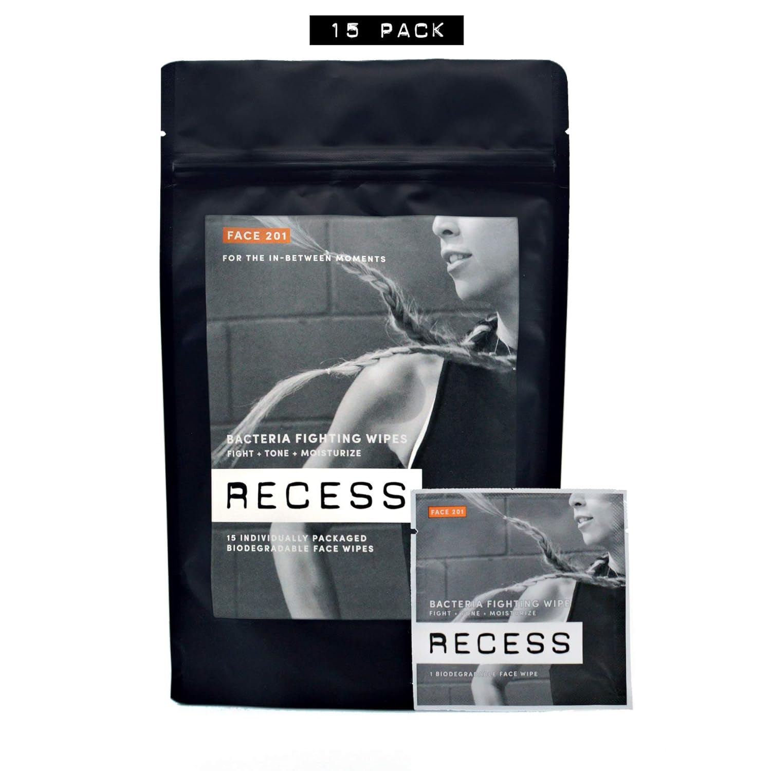 RECESS FACE 201 | Bacteria Fighting Face Wipes to Condition & Nourish Your Skin | Acne Fighting | with Witch Hazel | Light Cucumber & Green Tea Scent (15 Pack)