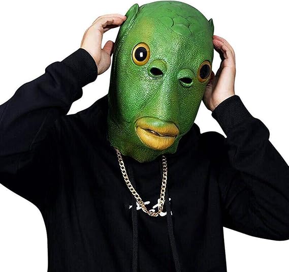 Fish Mask, Green Fish Mask Full Head Cover Headgear, Funny Party Animal