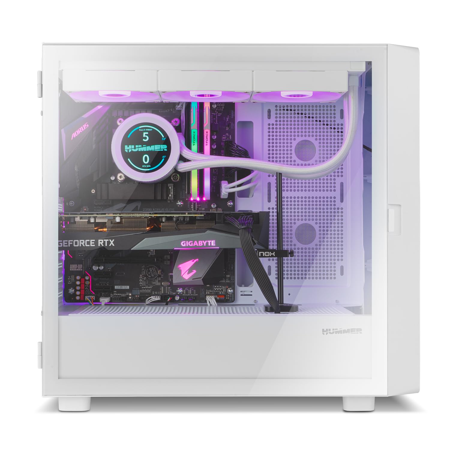 NOX Xtreme Products Hummer BIOS White – ATX/Micro-ATX/ITX Midi-Tower mit 8"-LCD-Display, Front Metal Mesh, Seitenfenster aus gehärtetem Glas, Platz für 11 Lüfter, USB-C/USB 3.0, Weiß 6