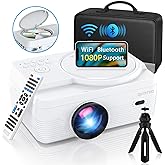 Full HD WiFi Bluetooth Projector Built in DVD Player, 12000LM 1080P Supported, Portable Mini DVD Projector for Outdoor Movies, 250" Home Theater, Compatible with iOS/Android/TV Stick/PS4/HDMI/USB/TF