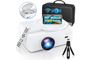 DXYIITOO Full HD WiFi Bluetooth Projector Built in DVD Player, 12000LM 1080P Supported, Portable Mini DVD Projector for Outdoor Movies, 250" Home Theater, Compatible with iOS/Android/TV Stick/PS4/HDMI/USB/TF