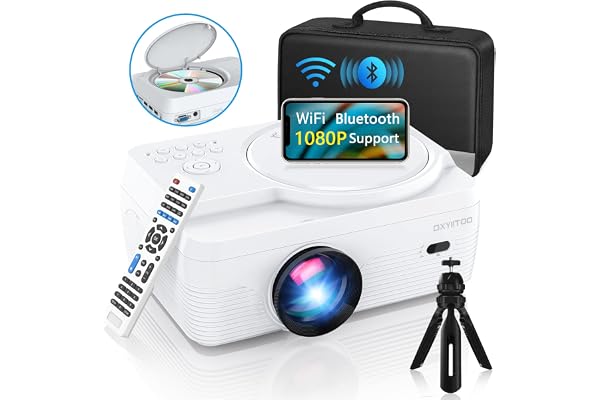 Full HD WiFi Bluetooth Projector Built in DVD Player, 12000LM 1080P Supported, Portable Mini DVD Projector for Outdoor Movies, 250" Home Theater, Compatible with iOS/Android/TV Stick/PS4/HDMI/USB/TF