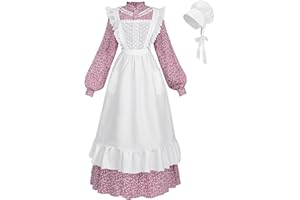 FCCAM FCCAM FCCAM Prairie Dress Women Floral Colonial Costume Women with Pioneer Apron 1800s American Historical Dress