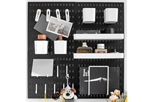 RIVTUN Wall-Mounted Pegboard Kit, 25.2" x 25.2" Organizer Panel – Large, Cost-Effective & Nail-Free Installation Black