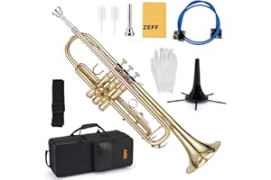 ZEFF Bb Standard Trumpet for Beginners,Trumpet for Student with Hard Case,7C Mouthpiece,Cleaning Cloth,Gloves,Brass Musical Instruments for Kids and Adults