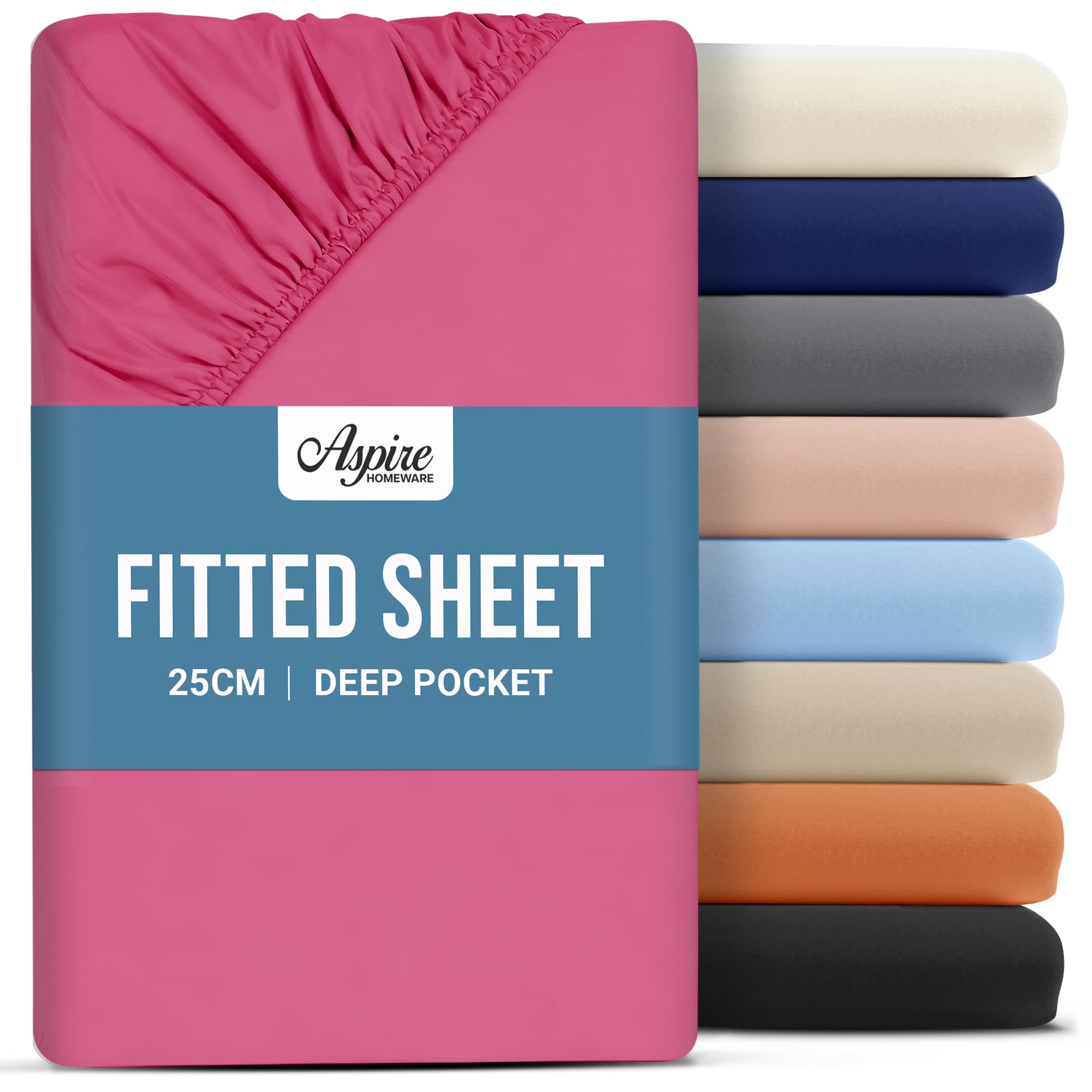 Aspire Homeware Super King Fitted Sheet - 25 cm Deep Hotel Quality (Pink) Bed Sheets - Soft & Breathable Superking Fitted Sheet - Anti-Wrinkle Easy Care Fitted Sheets