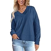 Vivitulip Basic Women's Sweatshirt V-Neck Oversized Long Sleeve Casual Pullover Top