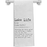 Knibeo Lake Life Kitchen Towels - Waffle Weave, 16 x 24 Inch, Lake House Decor, Gifts