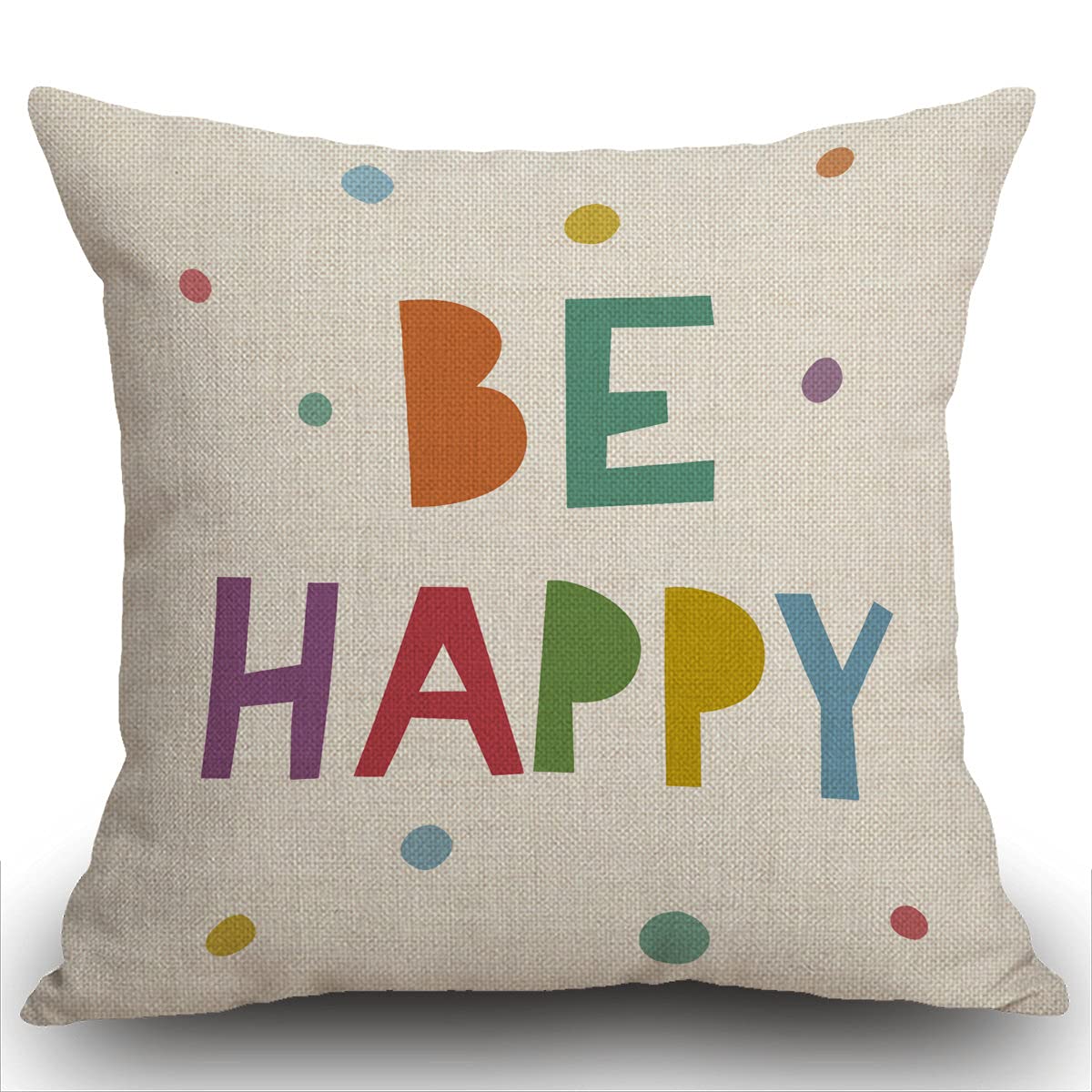 Smooffly Cushion Cover Be Happy Throw Pillow Case Home Decorative for Men/Women Living Room Bedroom Sofa Chair 18X18 Inch Pillowcase 45X45cm