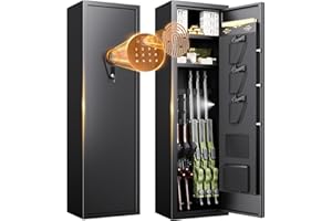 ZIWJHK 5 Gun Safe for Rifles and 3 Pistols, Quick Access Biometric & Key Lock, Alarm, Black Steel, Adjustable Shelves & Gun Racks, Floor Mount, No Assembly Required
