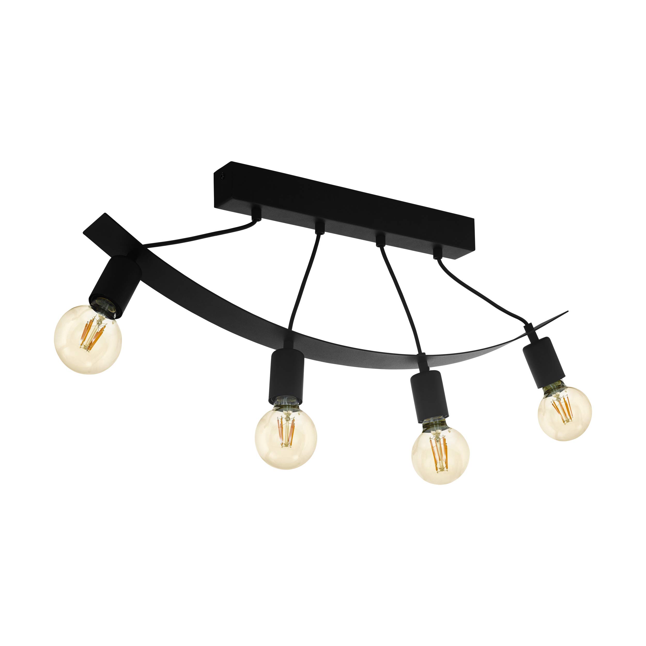 EGLO Labaretu, 4 Bulb Ceiling Light, Vintage, Industrial, Retro, Living Room lamp Made of Steel in Black, Kitchen lamp, Hallway lamp Ceiling with E27 Socket