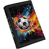 Coldinair Soccer Pattern Trifold Kids Wallets for Boys Kids 6-18 Nylon Kids Wallet Small Novelty Wallet for Toddler Mini Coin Case Card Holder Flowing and Fluid Watercolor Game Sport Ball Wallets