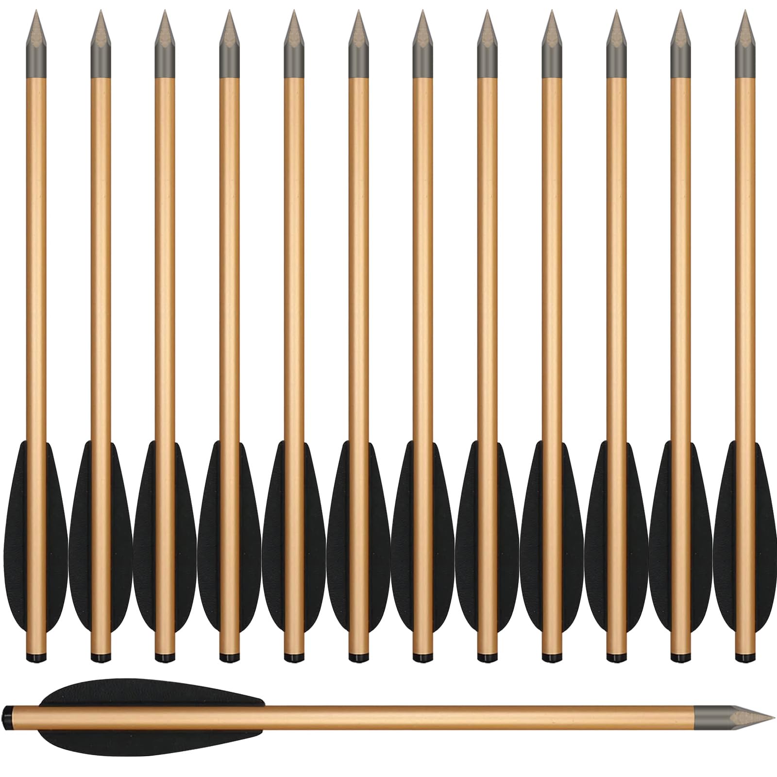 HUNTSPM 6.3'' Aluminum Pistol Crossbow Bolts Arrows with Sharp Steel Tip for 50-80lbs Mini Crossbow Archery Pistol - Fishing Hunting Target Practice (12pcs gold)