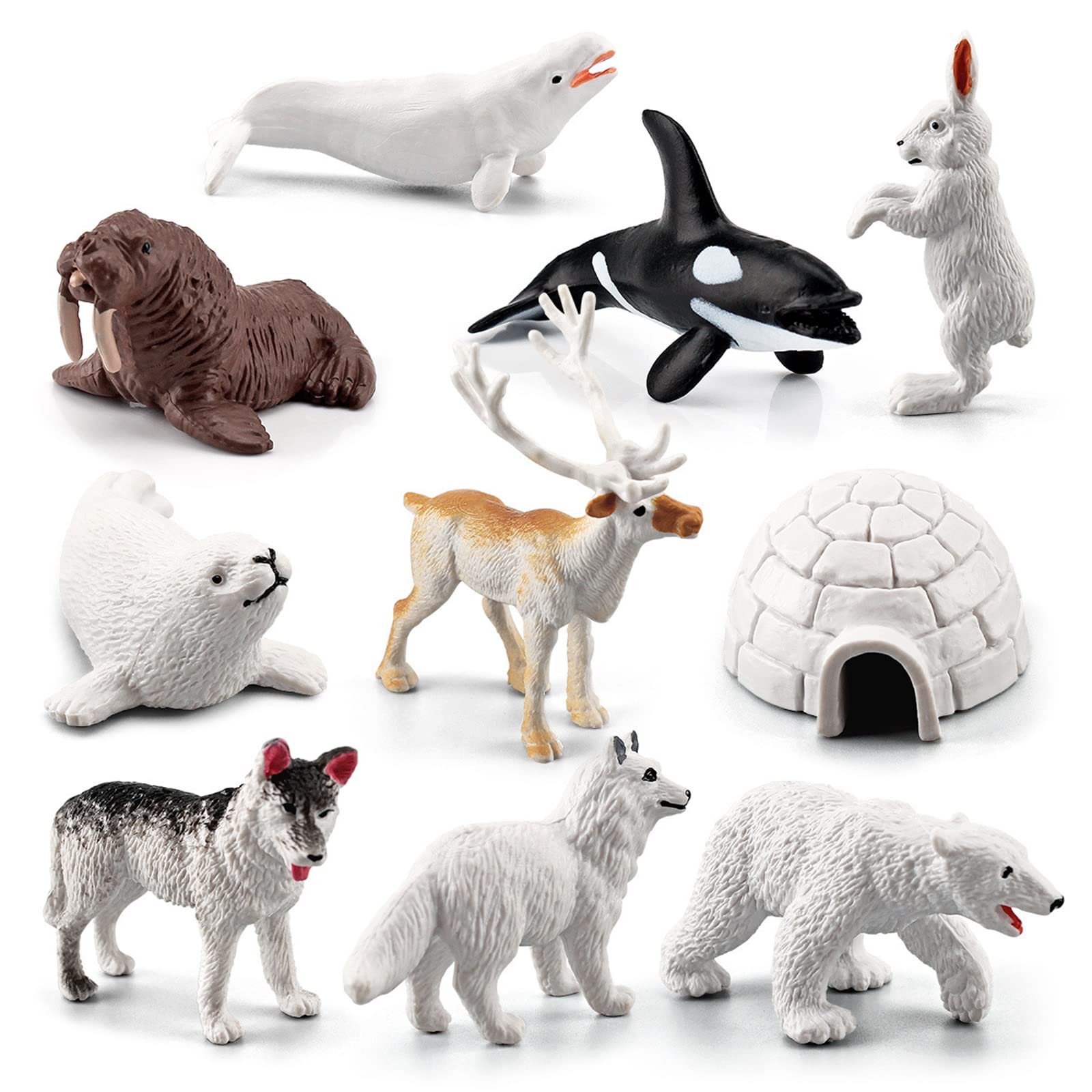 Photo 1 of 10 PCS Arctic Animals Figures, Polar Animals Figurines for Diorama School Project, Arctic Tundra Animal Toys Set with Polar Bear Deer Arcitc Fox Wolf