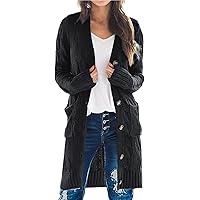 ZIWOCH Women's Long Cardigan Coat – Cable Knit, Open Front, Knee-Length, With Pockets | Cozy Loose-Fit Sweater