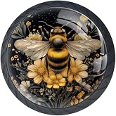 4 Pieces Bee Drawer Knobs 35MM Cabinet Knobs Black Drawer Pulls Crystal Glass Cabinet Door Handles for Dresser Bathroom Kitchen