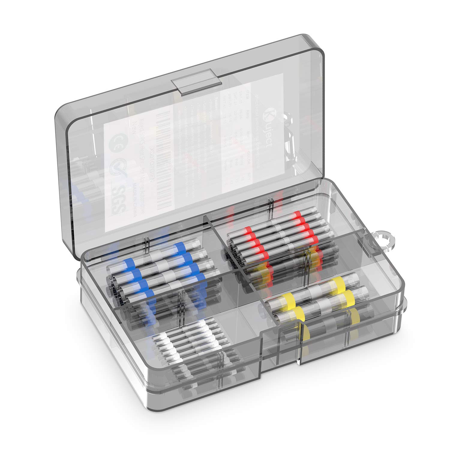 Kuject 50PCS Solder Seal Wire Connectors, Waterproof Heat Shrink Butt Connector Solder Sleeve Self-Solder Insulated Electrical Butt Splice Wire Terminals for Marine Automotive Boat Truck Wire Joint