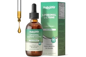 HOLLEGEND Liposomal L-lysine 1000MG Liquid Drops, Lysine Supplement for Women & Kids with Vitamin C, B6, D3, B12 & Zinc Gluconate, Skin & Lip Health, Immune & Collagen Production Support, Lemon Flavor, 2 fl oz