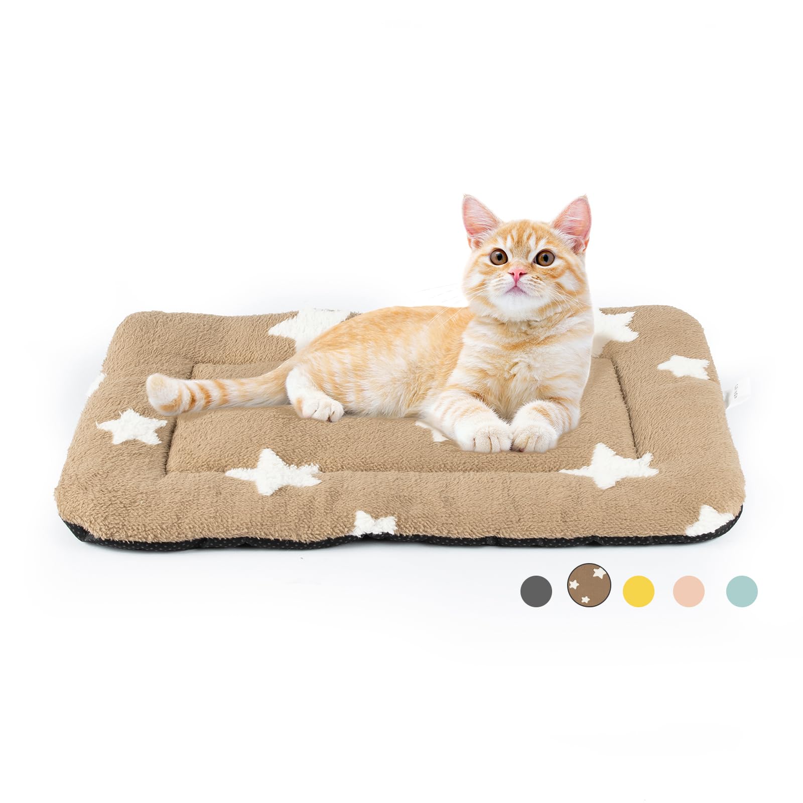 Photo 1 of Mora Pets Cat Bed for Indoor Cats Washable Dog Crate Pad Cute Star Dog Bed Mat for Small Dogs Pet Kennel Pad for Cage Soft Flat Puppy Kitten Cushion for Sleeping Anti-Slip Brown 22 x 13