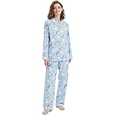 amaxer Women's Warm Pjs Flannel Pajamas Set 100% Cotton Sleepwear Button Pajama Set with Elastic Drawstring