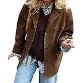 SOMTHRON Women's Oversized Faux Suede Leather Jacket Button Down Lapel Fall Blazer Trench Coat Outerwear