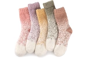 COOVAN Womens Fuzzy Socks Cozy fluffy Slipper Soft Winter Warm Microfiber Sleeping Plush Sock 5 pairs