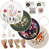 4 Pack Embroidery kit for Beginners Adults DIY Starter Kit, Cross Stitch Kits with Flower Stamped Patterns, Embroidery Hoop, 