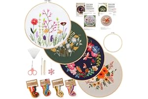 WTISAN 4 Pack Embroidery kit for Beginners Adults DIY Starter Kit, Cross Stitch Kits with Flower Stamped Patterns, Embroidery Hoop, Tools,Colorful Threads,Step by Step Instructions,Hand Craft Lover Gift