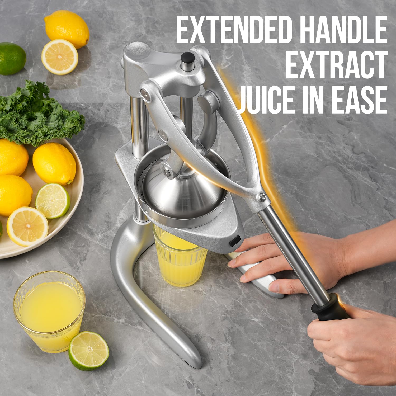 Manual Juicer, Sopito Heavy-Duty Effortless Orange Juicer Squeezer Safety Countertop Stainless Steel Hand Press Juicer for Citrus Lemon Lime Grapefruit, Easy to Clean