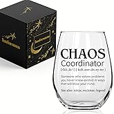 Innfueunun Chaos Coordinator Wine Glass Gifts for Women Men,Thank You Gifts for Women Manager Coworker Teacher Office Birthday Gifts Stemless Wine Glass,15oz