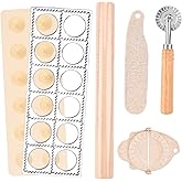 5 Pieces Ravioli Mold Set,Includes 12 Holes Ravioli Maker Press, Wood Rolling Pin,Dumpling Press Mold, Filling Spoon,Ravioli Cutter,for Ravioli Press Mold Pasta Making Tools