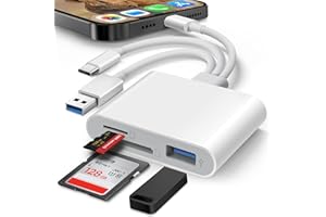 SD Card Reader for iPhone iPad Mac, Lightening & USB-C & USB-A 3 in 1 Memory SD Card Adapter, Support SD/MicroSD Cards/USB OT