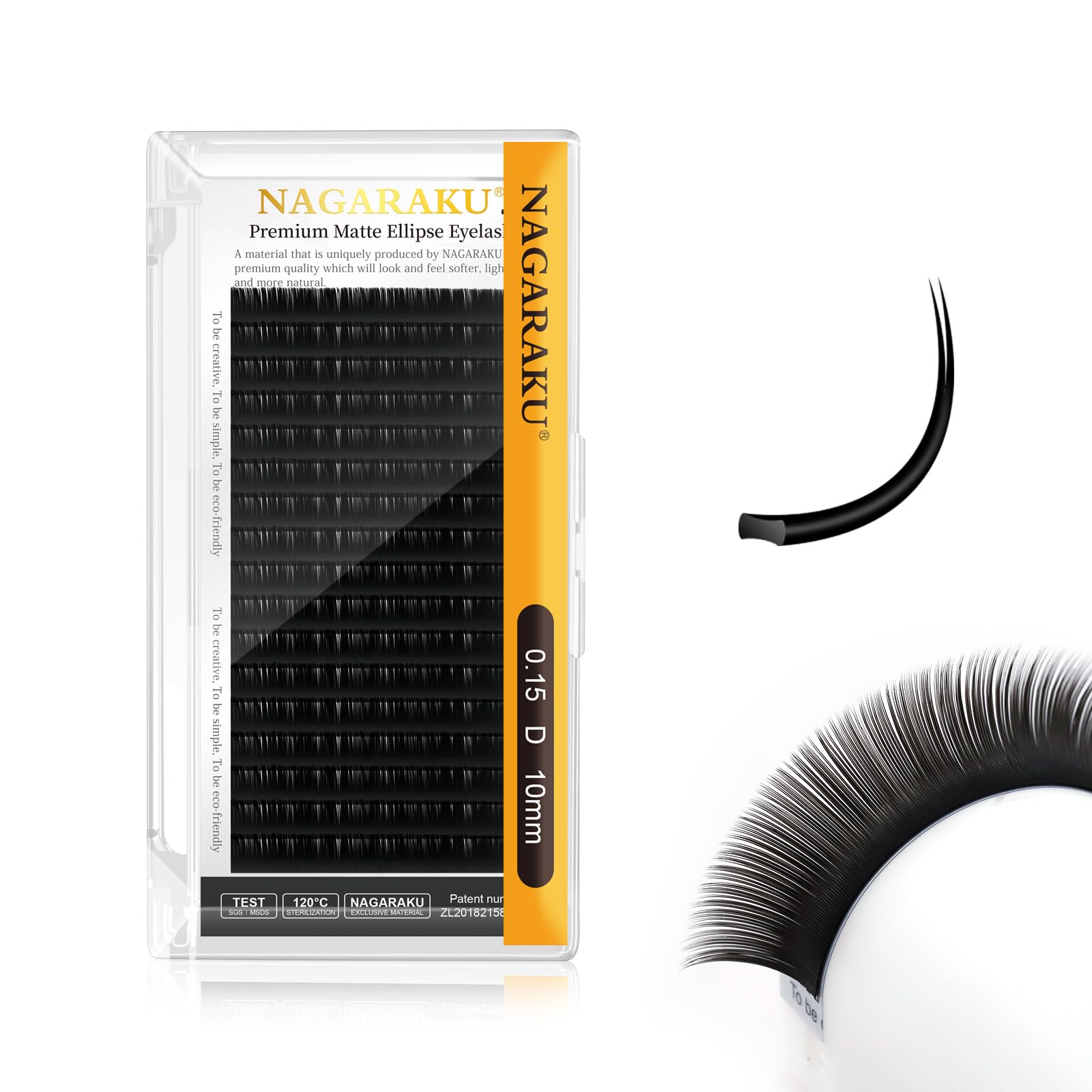 NAGARAKU Ellipse Flat Eyelash Extension Professional Double Split Tip Individual False Lashes Supplies Matte Black Eye Lashes Semi-Permanent U-shaped Design More Lighter 16 Rows(0.15mm D Curl 10mm)