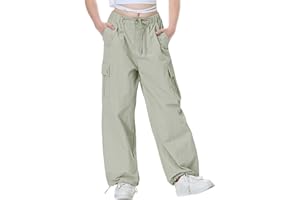 Rolanko Parachute Pants for Girls Y2K Cargo Trousers with Pockets Harajuku Jogger Pants Kids 4-14 Years