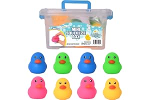 Toymendous 8 Piece Mini Duck Squeeze Box – Squishy Fidget Toys Set with Cheese, Banana & Duck Stress Balls in Storage Box for