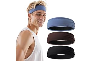 Braylin Men's Headband, 3-Pack Men's Sweatband, Sports Headband for Running, Cycling, Basketball, Fitness Workout, Unisex Hea