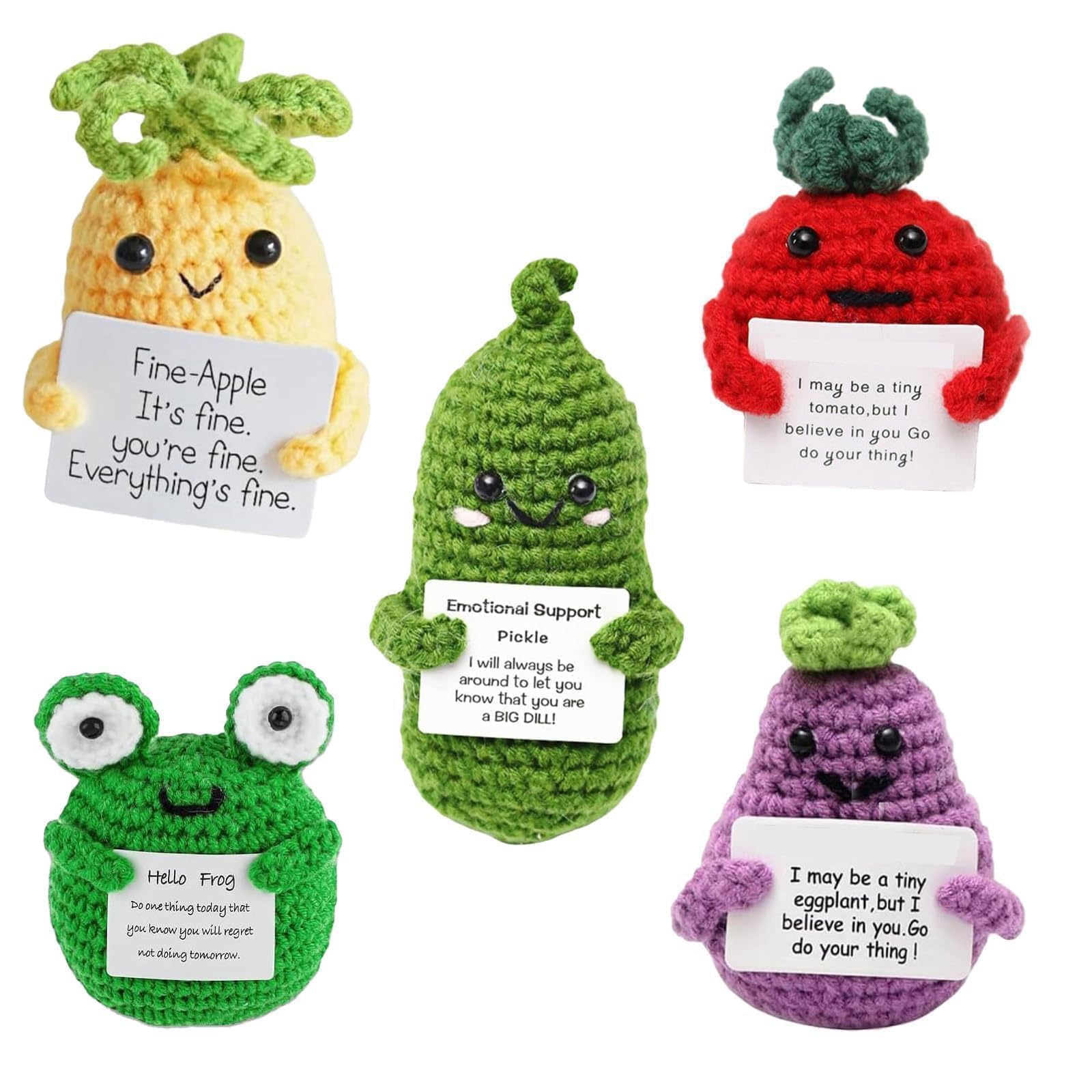 YSFVNP 5 Pcs Emotional Support Gift, Positive Gifts, Emotional Support Crochet Set with Plush Plants & Animals Uplifting Presents for Friends, Colleagues & Exam Luck (Multicolor) (Multicolor 5) — image 1
