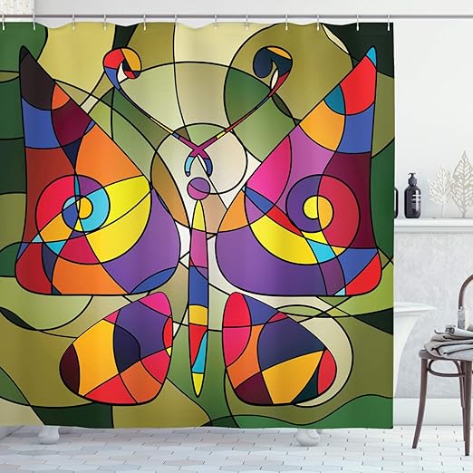 Amazon Com Ambesonne Butterflies Shower Curtain Butterfly Wings Consisting Of Twisted Lines Modern Abstract Design Cloth Fabric Bathroom Decor Set With Hooks 75 Long Khaki Red Home Kitchen