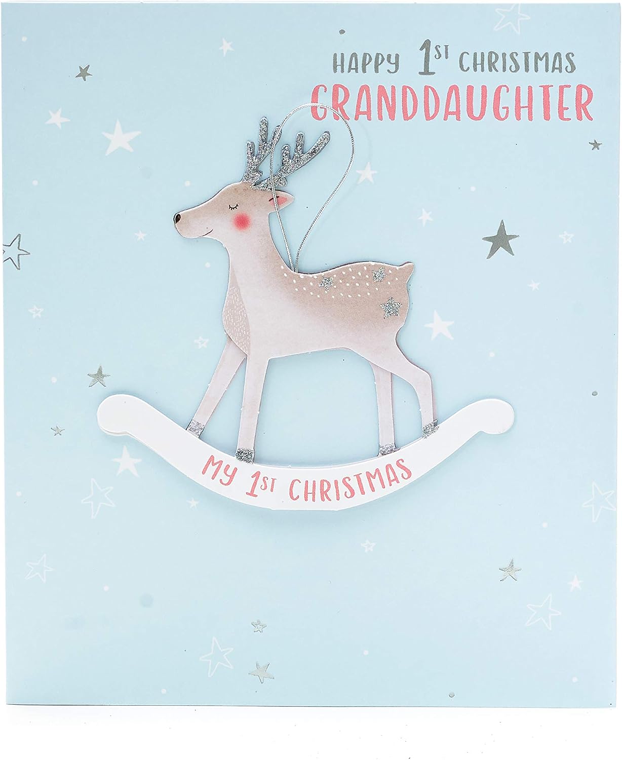 Granddaughter's First Christmas Card- Cute Reindeer Christmas Card For Baby Girl- Christmas Cards for Kids- Gift Card For Him- First Christmas Gifts