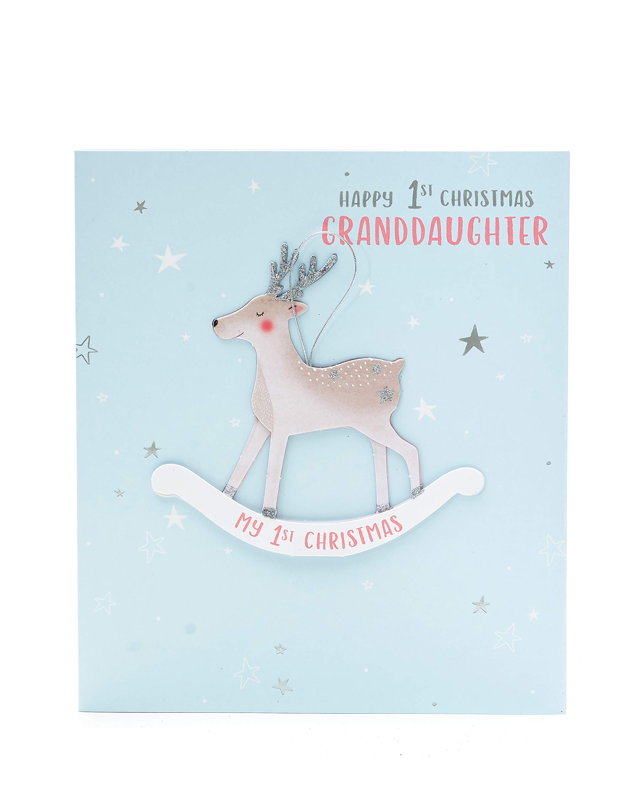 Granddaughter's First Christmas Card- Cute Reindeer Christmas Card For Baby Girl- Christmas Cards for Kids- Gift Card For Him- First Christmas Gifts