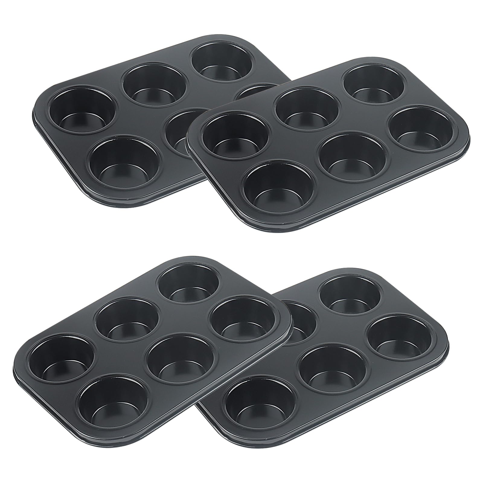 JAPCHET 4 PCS 6 Cup Non Stick Muffin Trays, Carbon Steel Bakeware Tray, Puddings Baking Tin for Cupcake Brownies Mince Pie